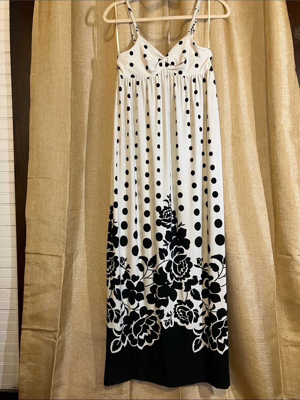 Nine West Black and White Polka Dot Floral Maxi Dress
